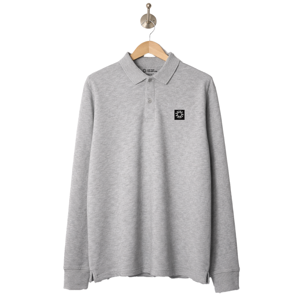 Long Sleeve Polo Shirt - Heather Grey