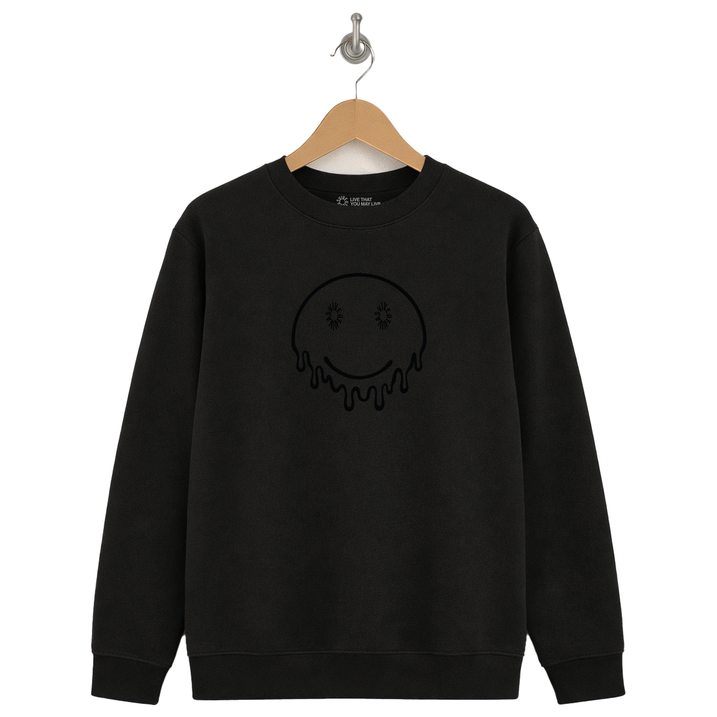 Tonal Melted Smiley Sweatshirt - Black