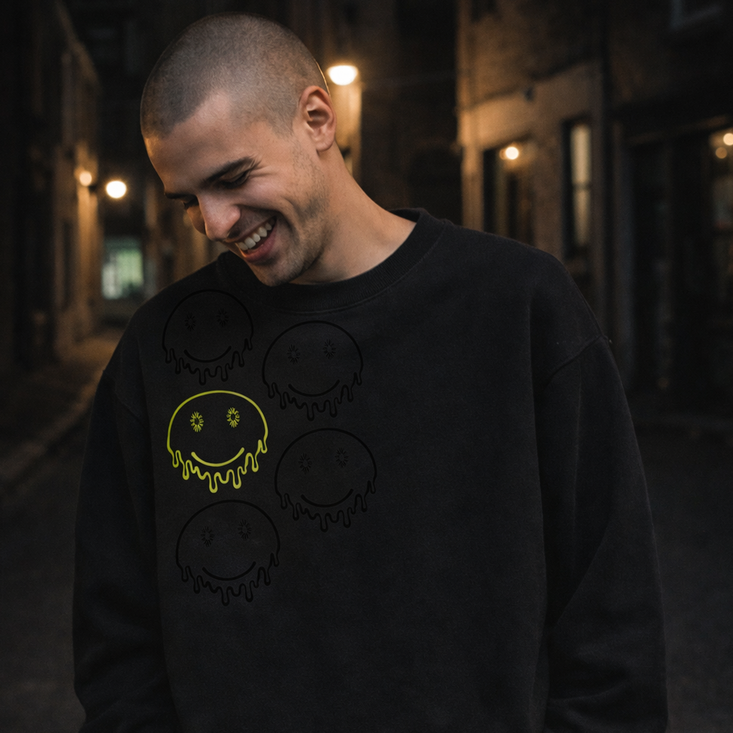 Repeat Melted Smiley Sweatshirt - Black