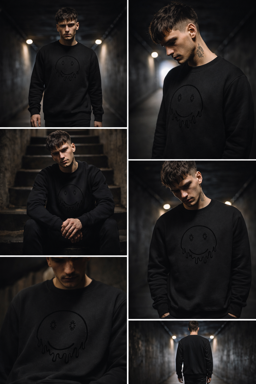 Tonal Melted Smiley Sweatshirt - Black